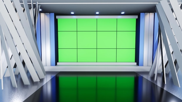 3D Virtual TV Studio News, Backdrop For TV Shows .TV On Wall.3D Virtual News Studio Background