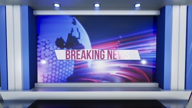 3D Virtual TV Studio News, Backdrop For TV Shows .TV On Wall.3D Virtual News Studio Background