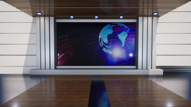 3D Virtual TV Studio News, Backdrop For TV Shows .TV On Wall.3D Virtual News Studio Background