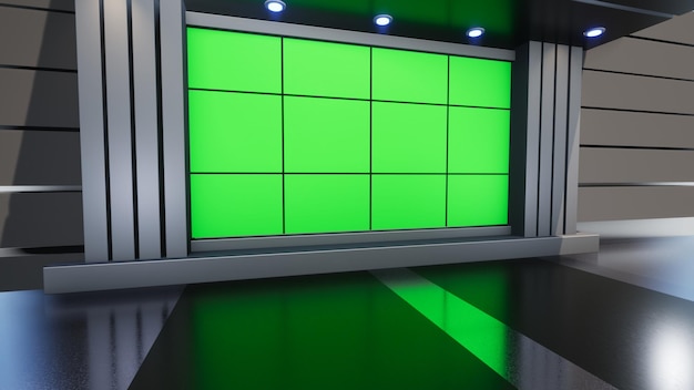 3D Virtual TV Studio News, Backdrop For TV Shows .TV On Wall.3D Virtual News Studio Background