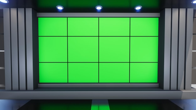 3D Virtual TV Studio News, Backdrop For TV Shows .TV On Wall.3D Virtual News Studio Background