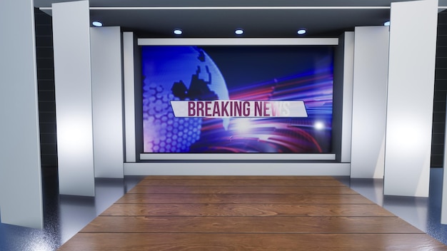 3D Virtual TV Studio News, Backdrop For TV Shows .TV On Wall.3D Virtual News Studio Background