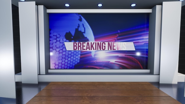 3D Virtual TV Studio News, Backdrop For TV Shows .TV On Wall.3D Virtual News Studio Background