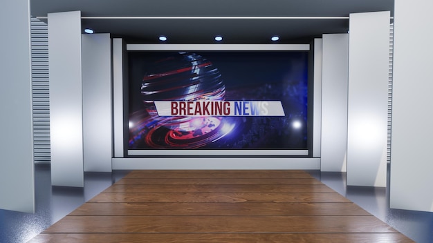 3D Virtual TV Studio News, Backdrop For TV Shows .TV On Wall.3D Virtual News Studio Background