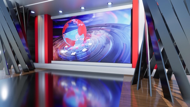 3D Virtual TV Studio News, Backdrop For TV Shows .TV On Wall.3D Virtual News Studio Background