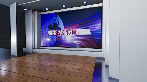Foto notizie 3d virtual tv studio, sfondo per programmi tv. tv su wall.3d virtual news studio background