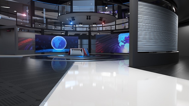 Foto sfondo di notizie di studio tv virtuale 3d per spettacoli televisivi tv su parete3d sfondo di studio di notizie virtuali