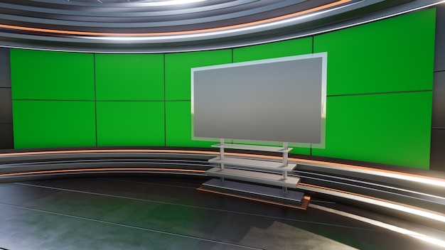 3D Virtual TV Studio News with green screen 3D Rendering