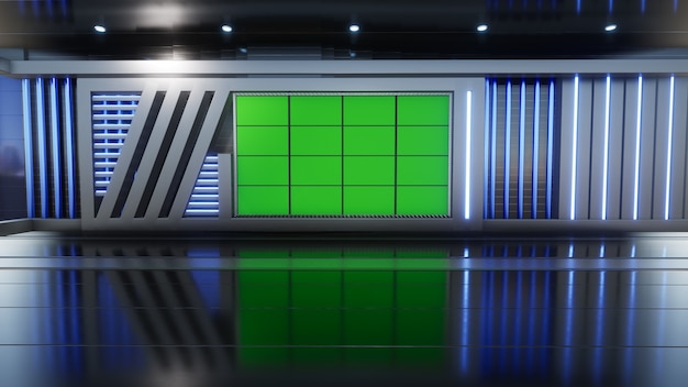 News TV Studio Set - Virtual Green Scree, Stock Video