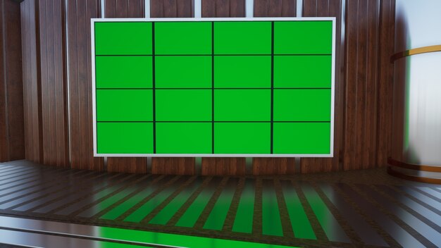 Photo 3d virtual tv studio news with green screen 3d rendering