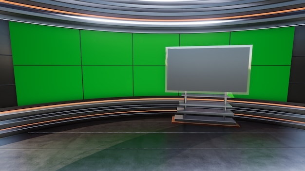 3D Virtual TV Studio News with green screen 3D Rendering