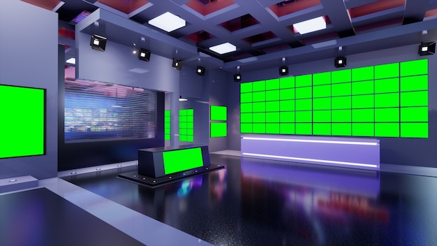 Photo 3d virtual tv studio news with green screen