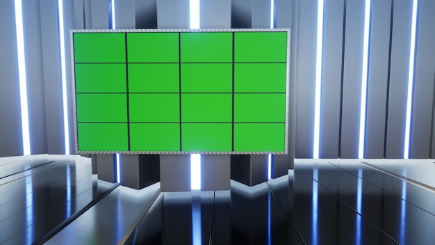 3D Virtual TV Studio Nieuws met groen scherm 3D-rendering