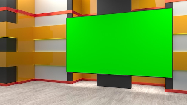 Foto 3d virtueel studionieuws met groen scherm 3d-rendering