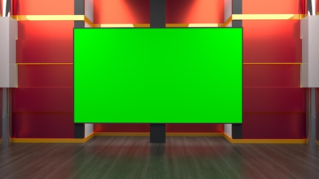 3D virtuele set tv-nieuws met groen scherm 3D-rendering