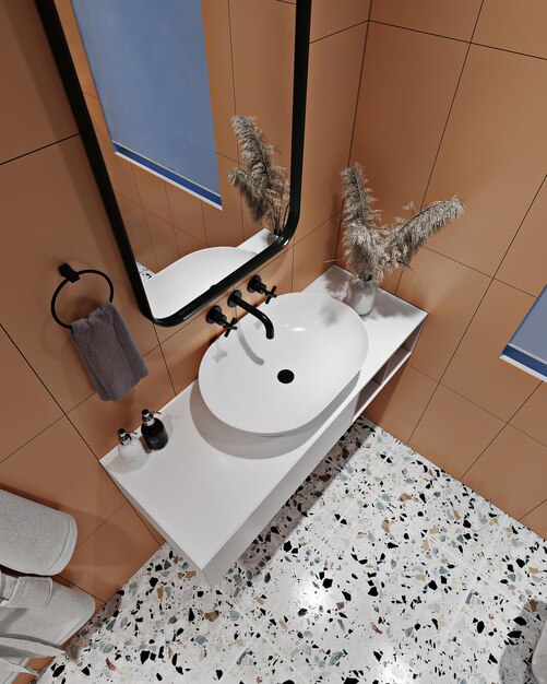 3D visualisatie van een moderne badkamer. Interieurconcept. Interieur ontwerp