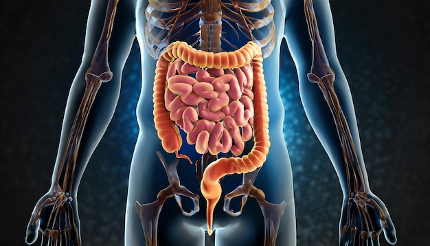 Photo 3d visualization of the anterior human large intestine tract in digestive system generative ai