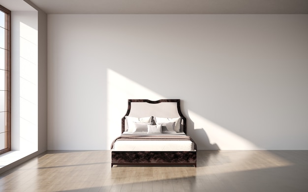 3d visualization of a double bed with bedside tables in a minimalistic interior 3D illustration