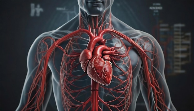 Photo 3d visualization of the heart illustrating the complex anatomy of vital organs