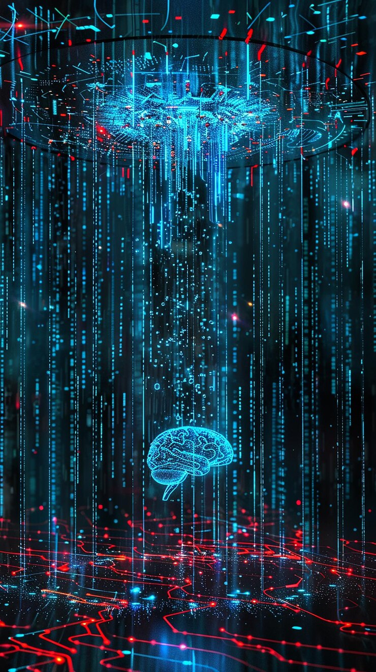 Photo 3d visualization of the matrixs iconic code