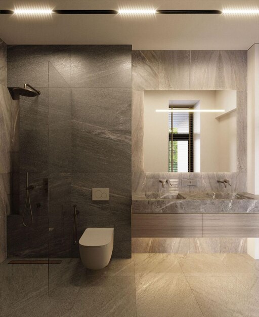 Photo 3d visualization of a modern bathroom interior shower zone modern interior