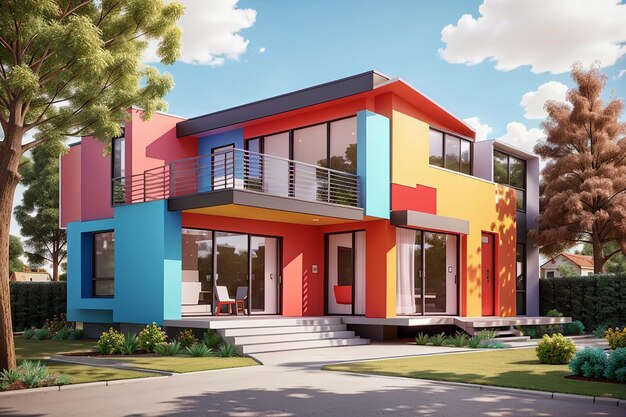 Premium Photo 3d visualization of a modern house in bright colors