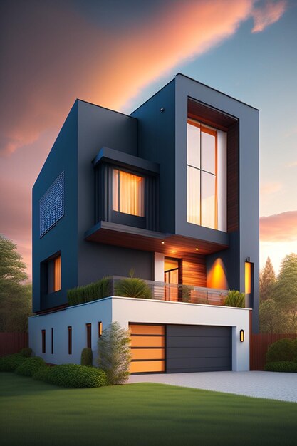 3d visualization of a modern house in bright colors house facade design modern architecture