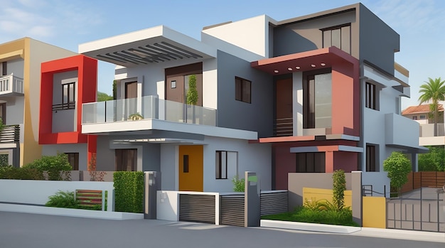 3d visualization of a modern house in bright colors house facade design modern architecture