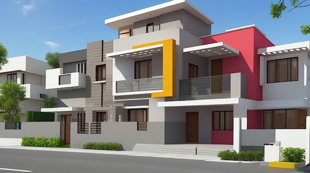 3d visualization of a modern house in bright colors house facade design modern architecture