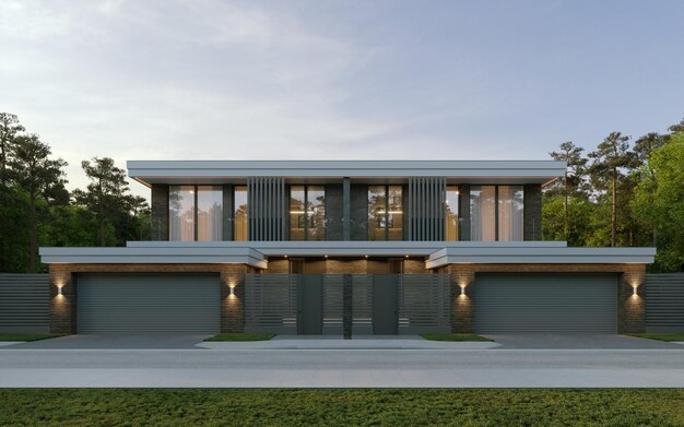 Photo 3d visualization of a modern house for two families duplex a beautiful house with a brick facade