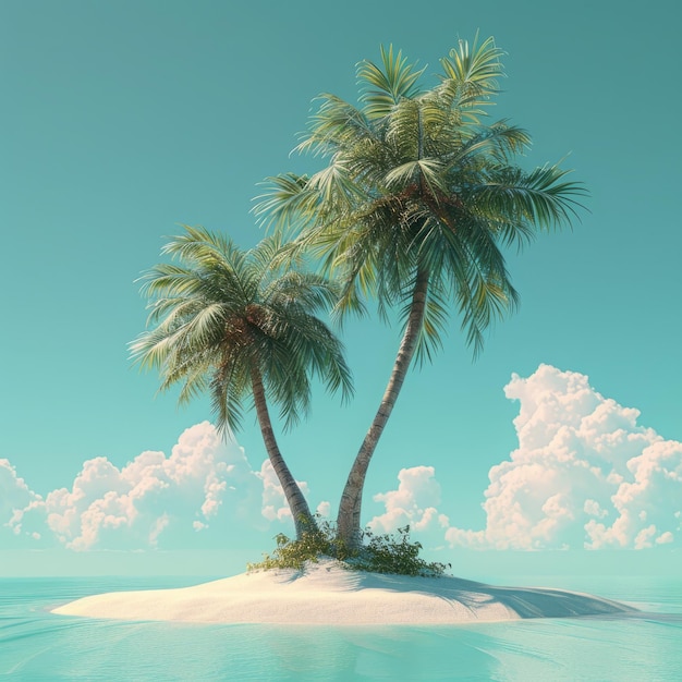 3D Visualization of a Serene Tropical Island with Lush Palm Trees