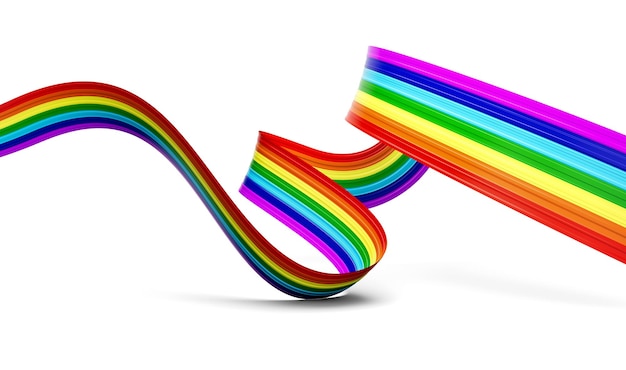 3d Vlag van de Regenboog 3d Wavy Shiny Rainbow Ribbon geïsoleerd op witte achtergrond 3d Illustratie