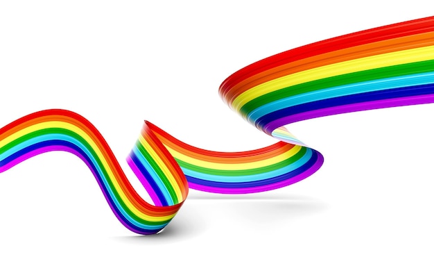 Foto 3d vlag van de regenboog 3d wavy shiny rainbow ribbon geïsoleerd op witte achtergrond 3d illustratie