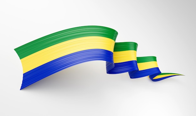 3D-vlag van Gabon 3D glanzende golvende vlag lint geïsoleerd op witte achtergrond 3D illustratie