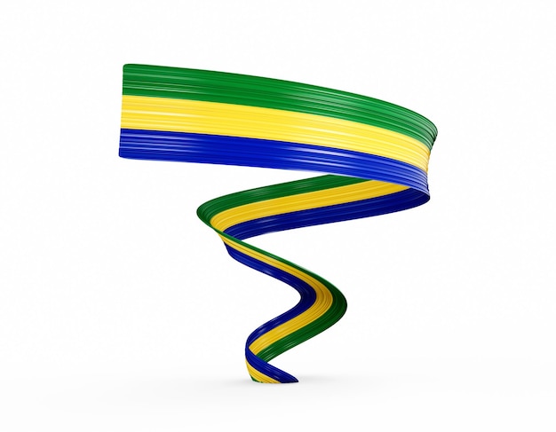 3D-vlag van Gabon 3D glanzende golvende vlag lint geïsoleerd op witte achtergrond 3D illustratie