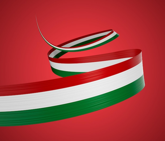 3d Vlag van Hongarije 3d Waving Ribbon Vlag geïsoleerd op rode achtergrond 3d illustratie