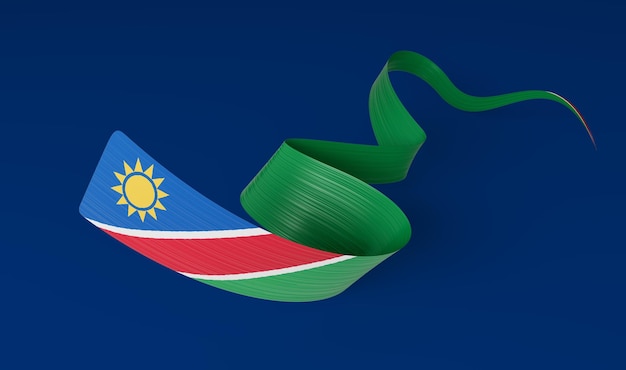 3D-vlag van Namibië land glanzend golvend 3d lint geïsoleerd op blauwe achtergrond 3d illustratie