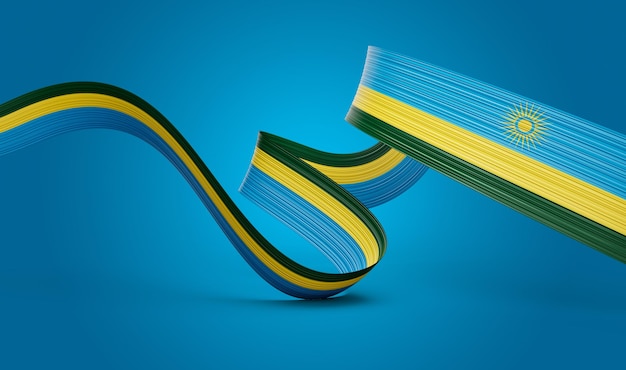 3d Vlag Van Rwanda 3d Golvend Glanzend Rwanda Lint Geïsoleerd Op Blauwe Achtergrond 3D Illustratie