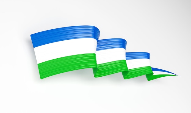 3D-vlag van Sierra Leone 3D glanzende golvende vlag lint geïsoleerd op witte achtergrond 3D illustratie