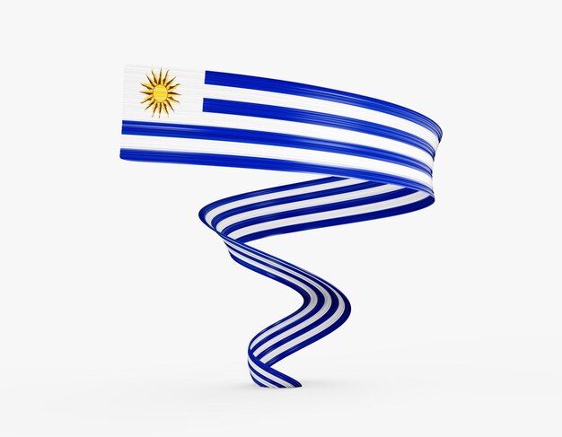 Foto 3d vlag van uruguay 3d glinsterende zwaaiende vlag lint geïsoleerd op witte achtergrond 3d illustratie