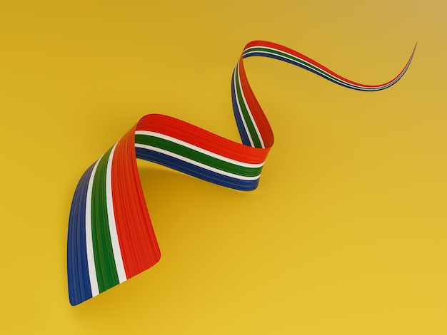 3D-vlag van Zuid-Afrika 3D zwaaien lint vlag geïsoleerd op gele achtergrond 3D illustratie
