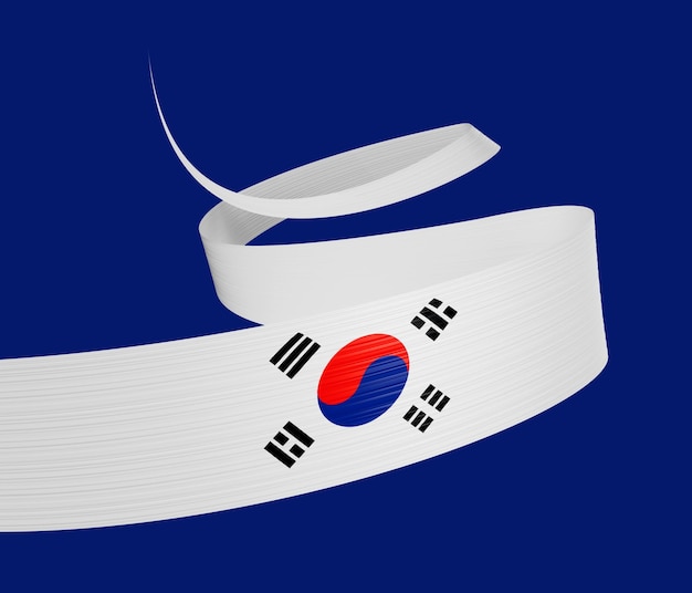 3d Vlag van Zuid-Korea 3d Waving Ribbon Vlag geïsoleerd op blauwe achtergrond 3d illustratie