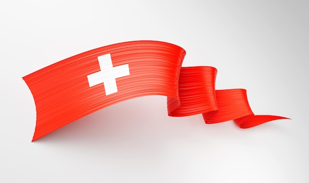 3D Vlag Van Zwitserland 3D Glanzende Waving Vlag Lint Geïsoleerd Op Witte Achtergrond 3D Illustratie