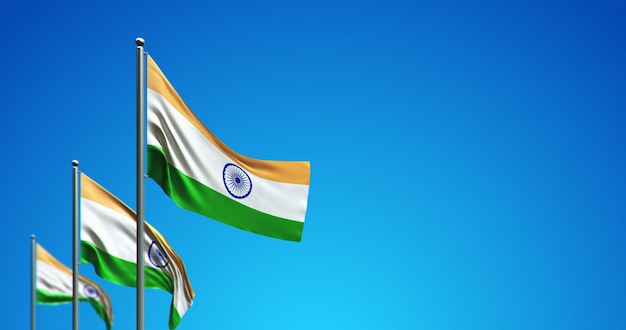 3D vlaggenmast die India in de blauwe lucht vliegt