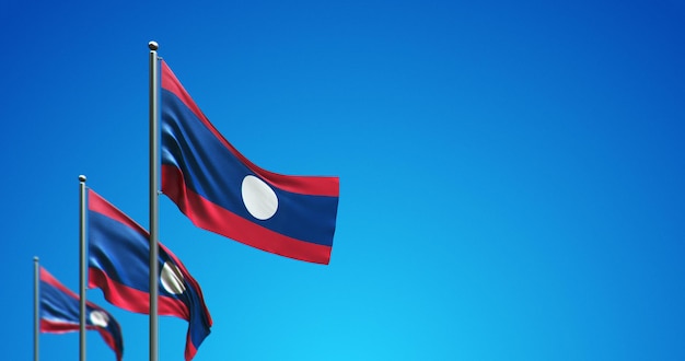 3D vlaggenmast die Laos in de blauwe lucht vliegt