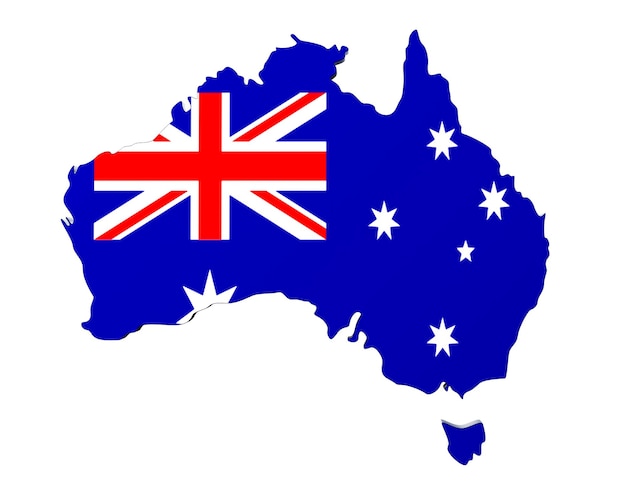 3D-vlagkaart van Australië geeft op wit weer