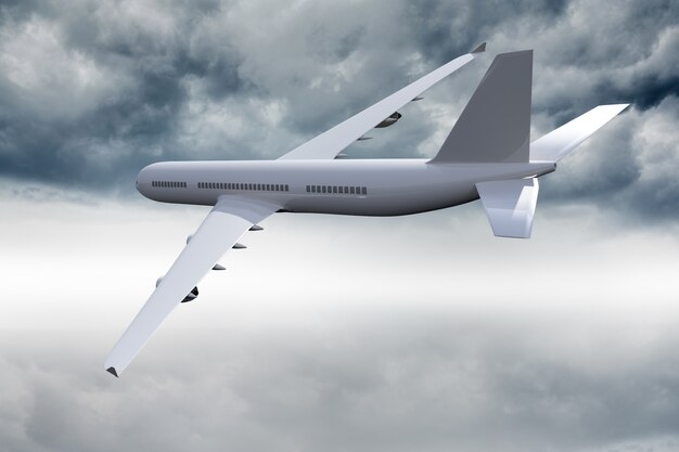 3D-vliegtuig vliegt in de lucht