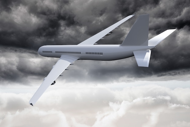 3D-vliegtuig vliegt in de lucht