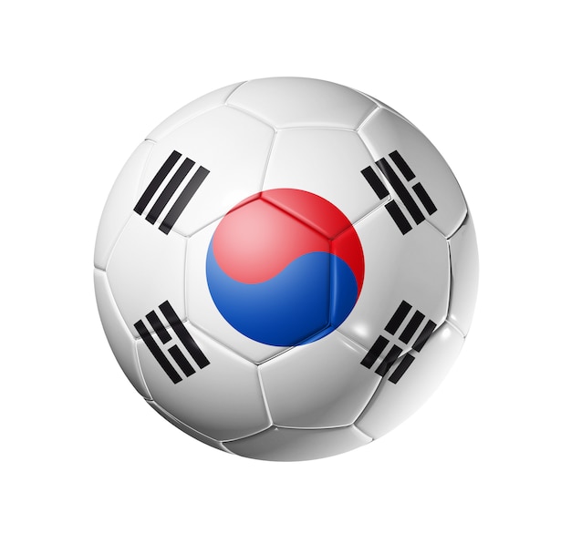 3D-voetbal met Zuid-Korea team vlag, wereldkampioenschap voetbal. geïsoleerd