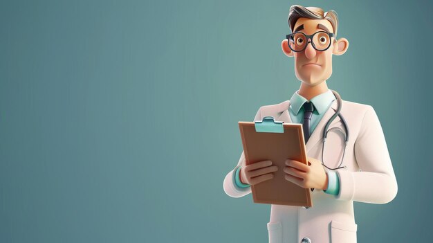 3D volwassen dokter met stethoscoop en clipboard